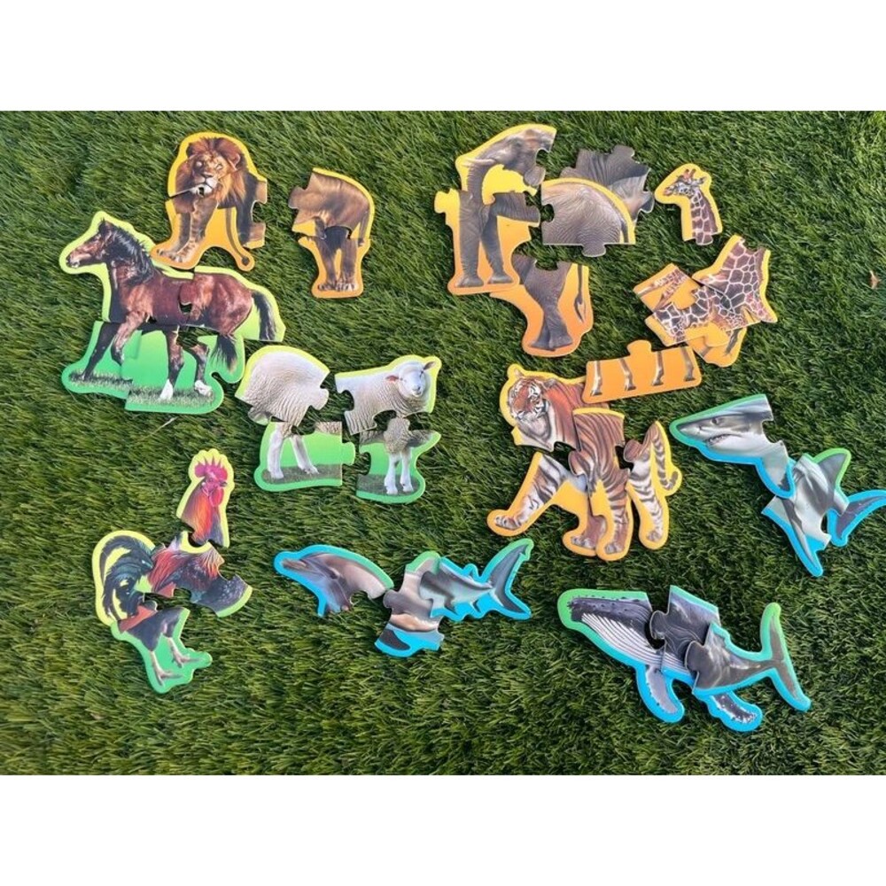 Animal Puzzles Head to Tail 3-5 Piece Photo Real Toddler Lot No Box